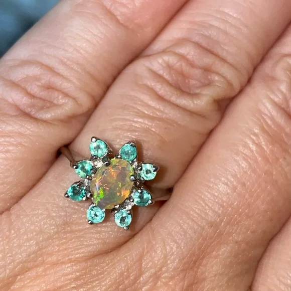 Classy Genuine Ethiopian Opal Emerald Ring - Picture 7 of 9